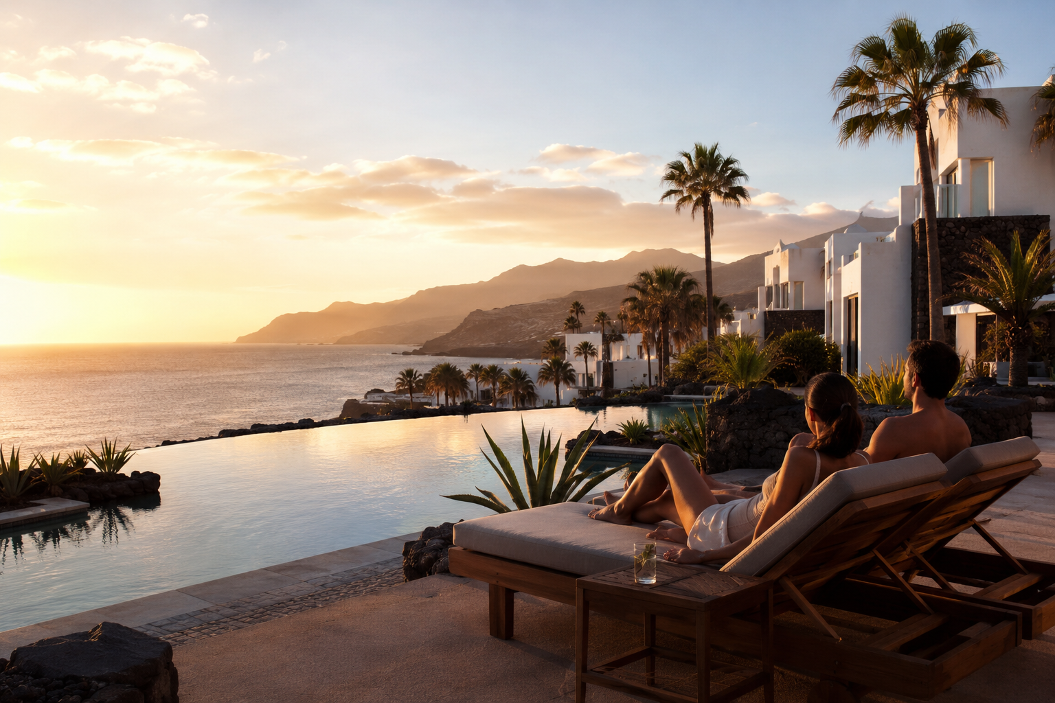 Adults-only resort terrace with ocean views in the Canary Islands