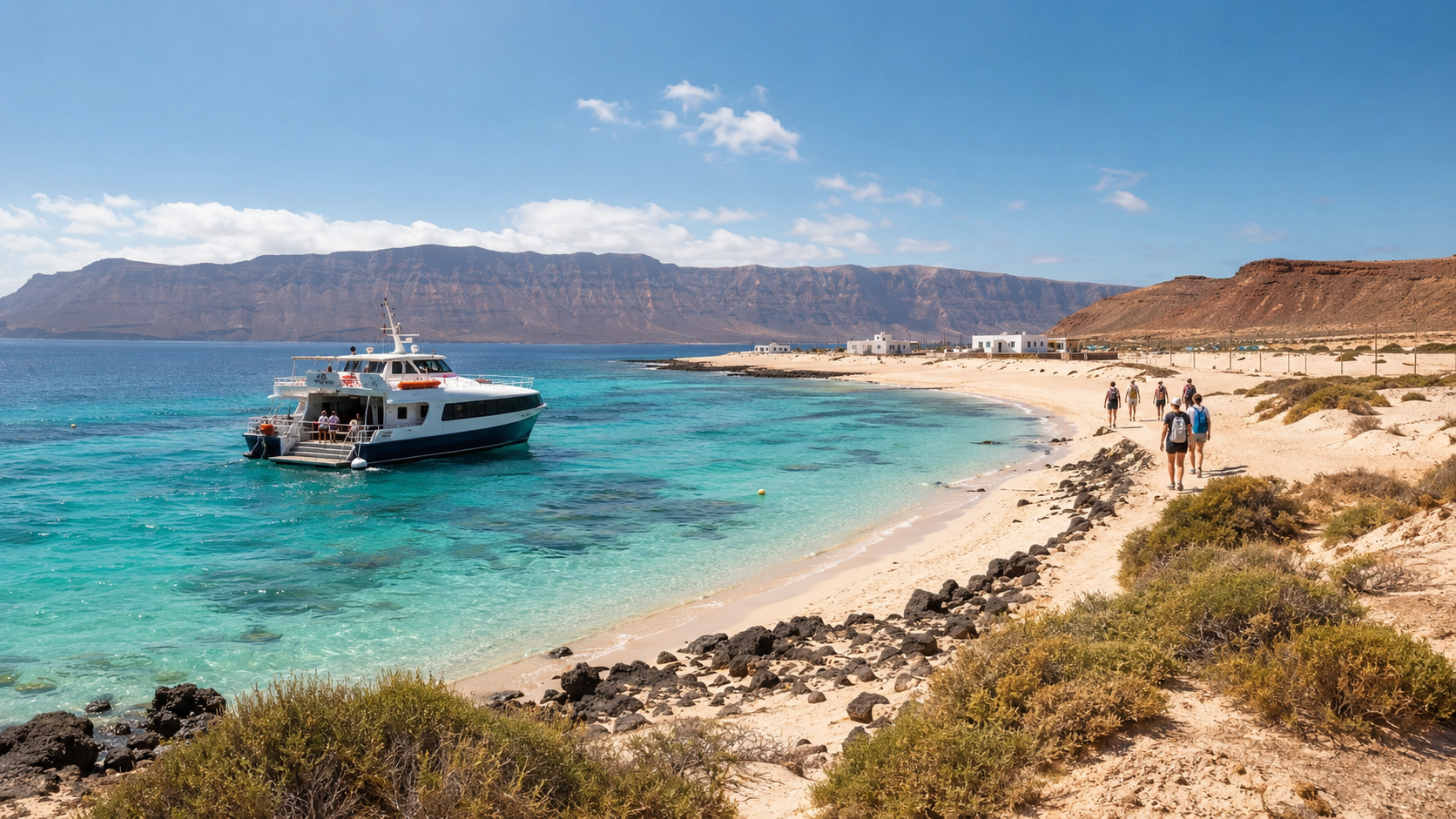 Turquoise water and volcanic coastline on La Graciosa day trip from Lanzarote