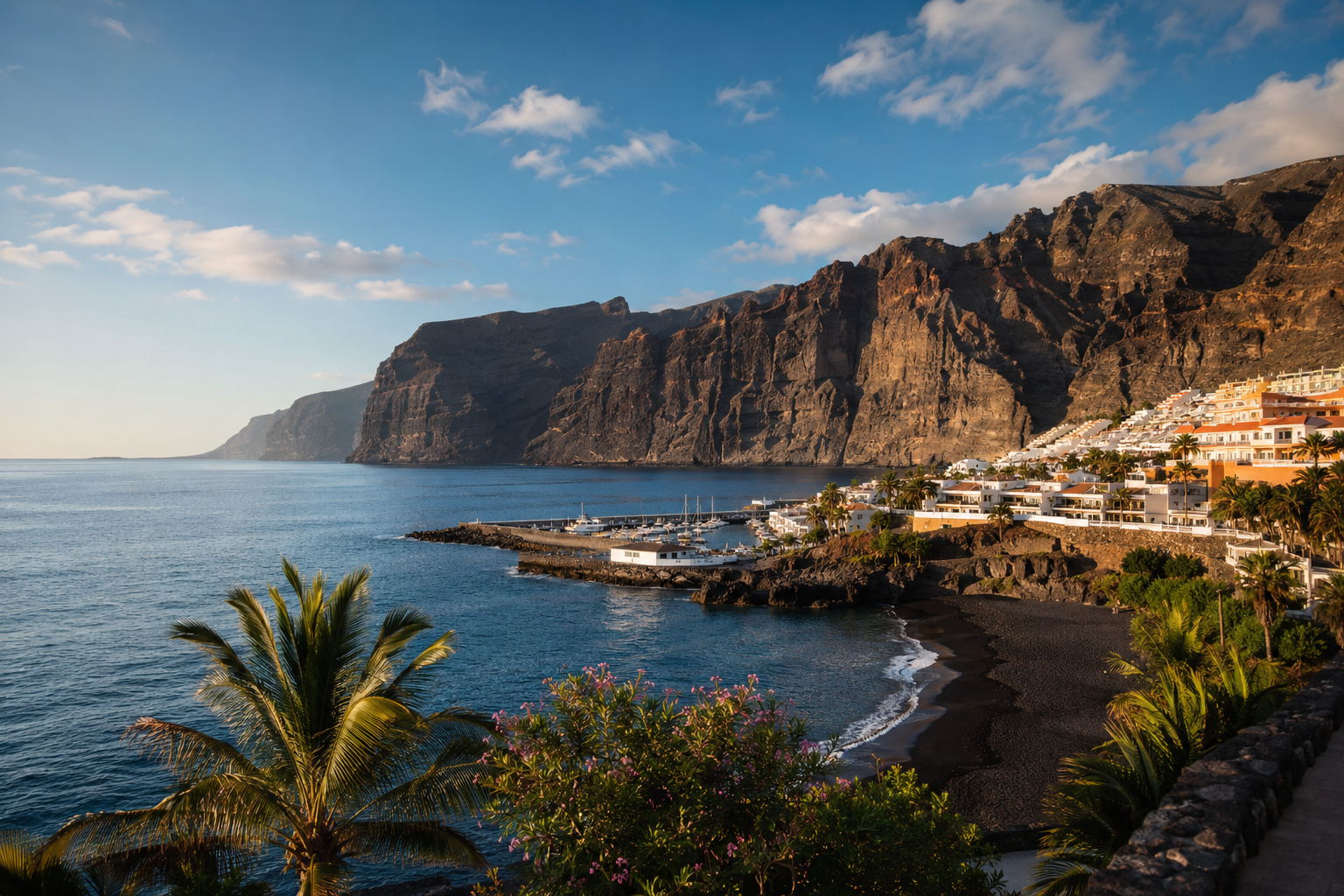 Los Gigantes cliffs and Puerto de Santiago resort coast in Tenerife