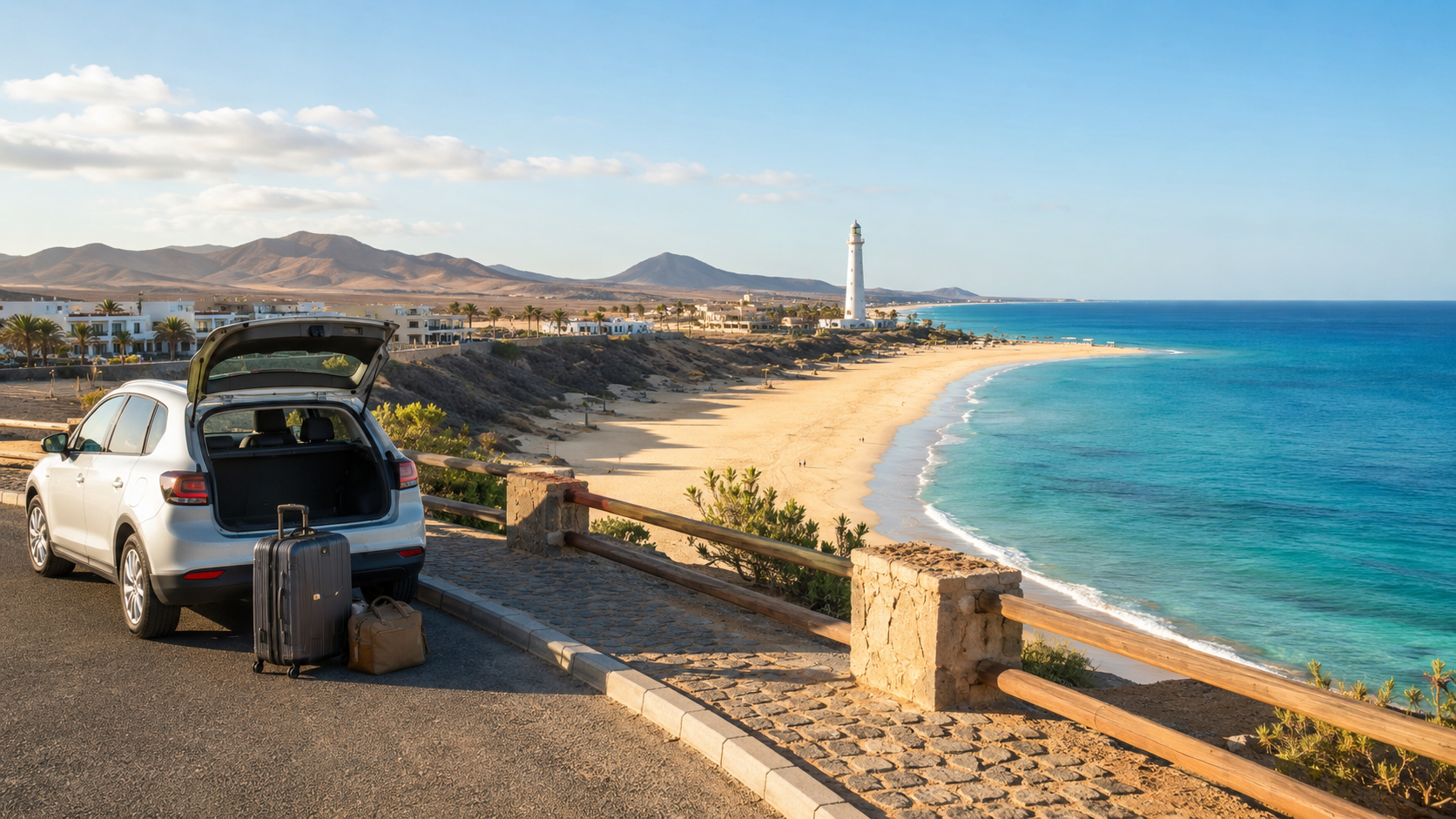 Morro Jable and Jandia beach transfer arrival scene in south Fuerteventura
