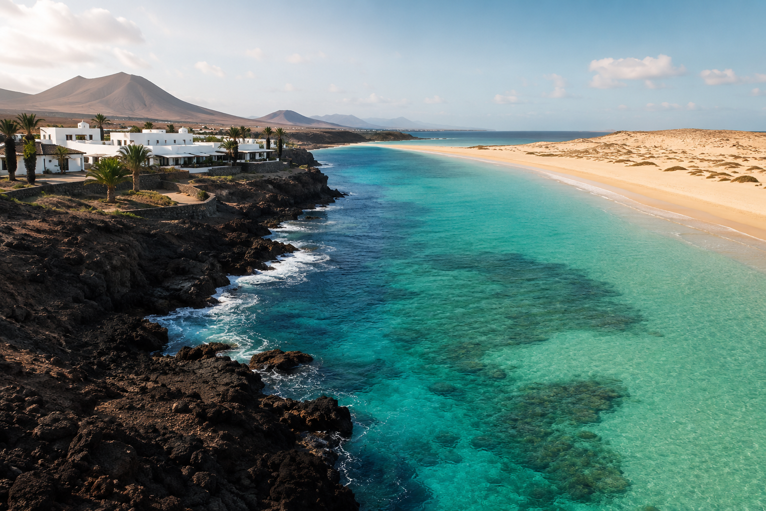 Volcanic Lanzarote landscape beside Fuerteventura dunes and turquoise beach for an island comparison guide