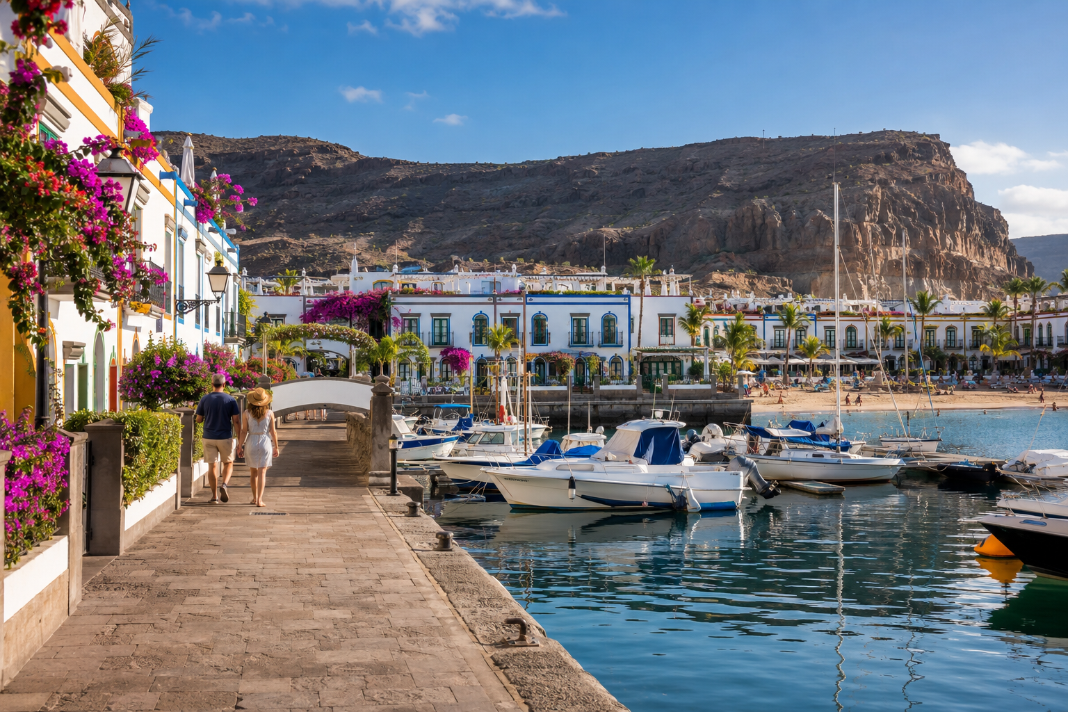 Puerto de Mogan marina and beach in Gran Canaria for a car-free holiday