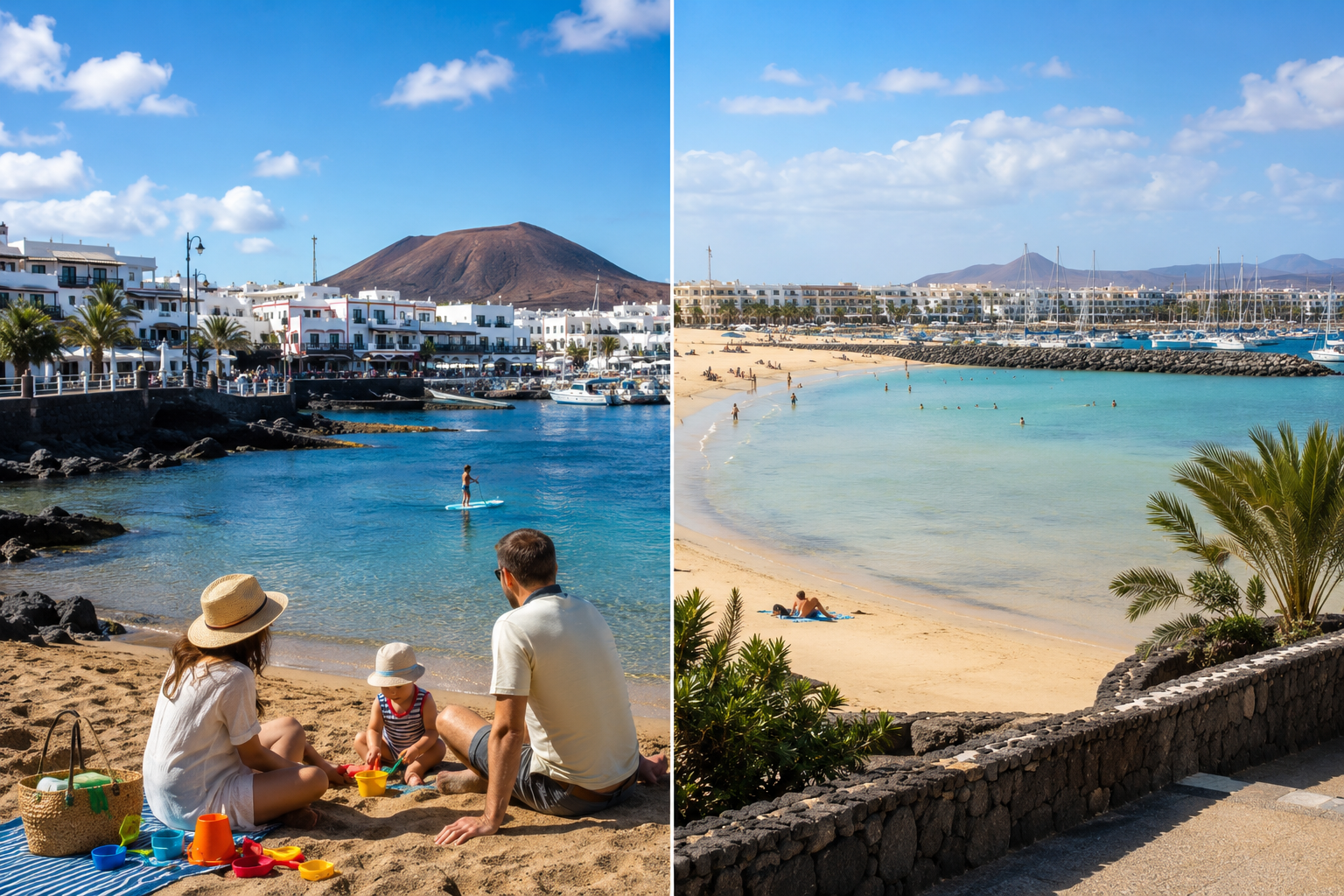 Family-friendly beach resort comparison between Playa Blanca in Lanzarote and Caleta de Fuste in Fuerteventura