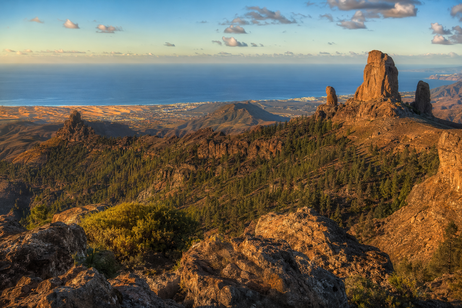 Volcanic mountains and Roque Nublo above Gran Canaria south coast excursion country