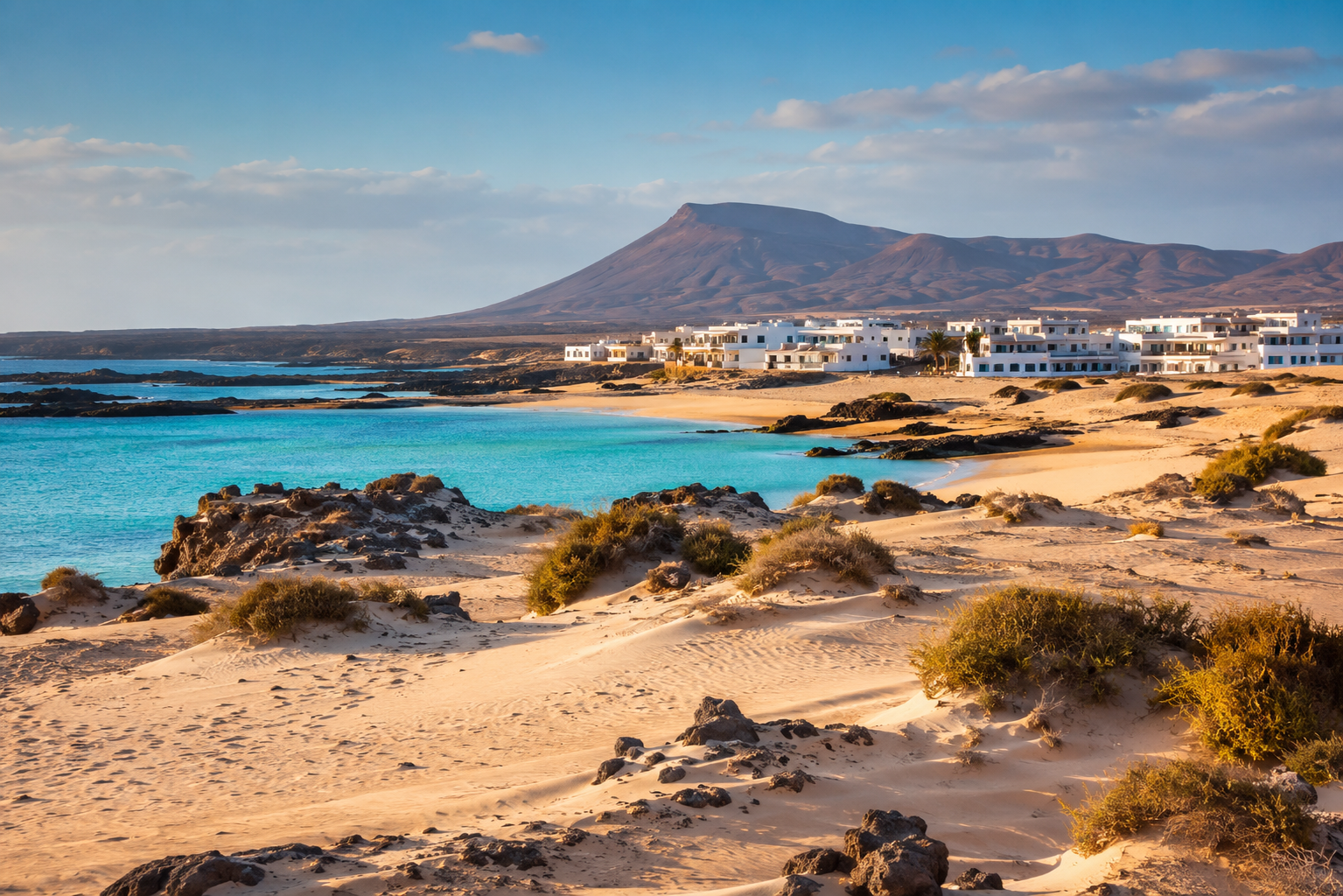 Corralejo dunes and El Cotillo beach scenery in northern Fuerteventura