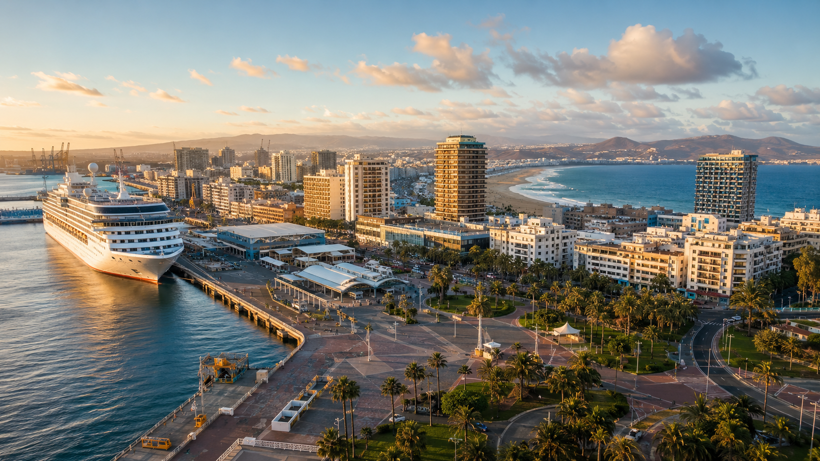 Cruise ship at Muelle de Santa Catalina near Las Canteras in Las Palmas de Gran Canaria