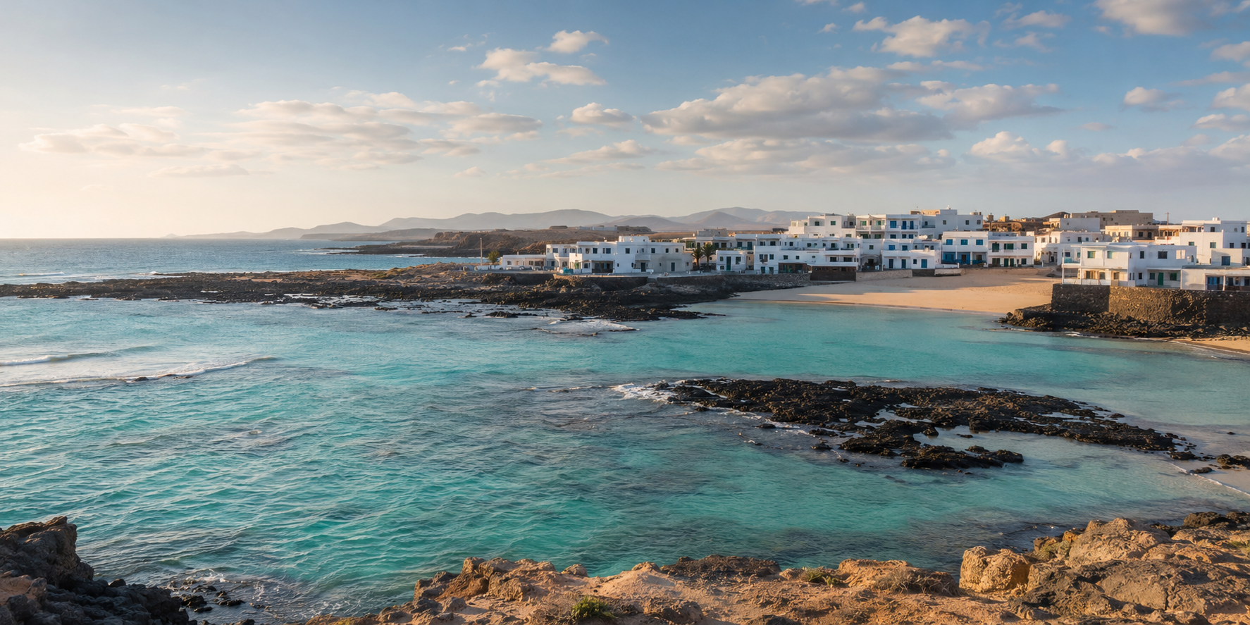 El Cotillo lagoon beaches and whitewashed coastal village in Fuerteventura