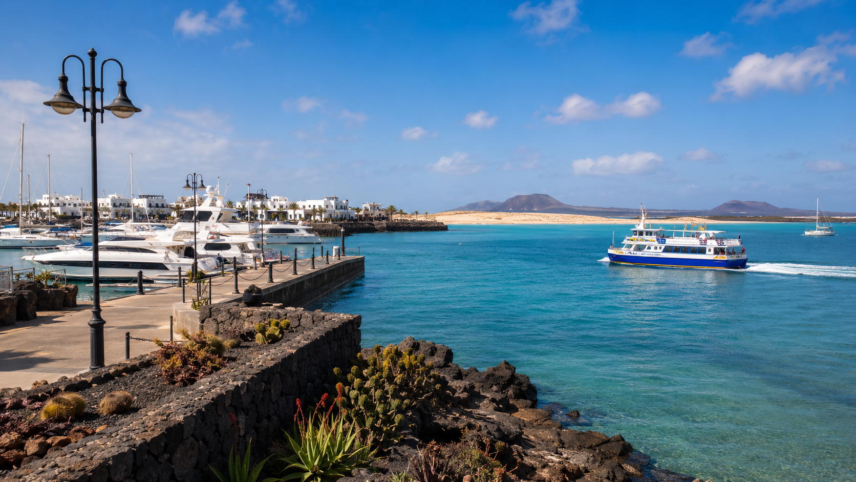 Ferry holiday scene between Playa Blanca in Lanzarote and Corralejo in Fuerteventura