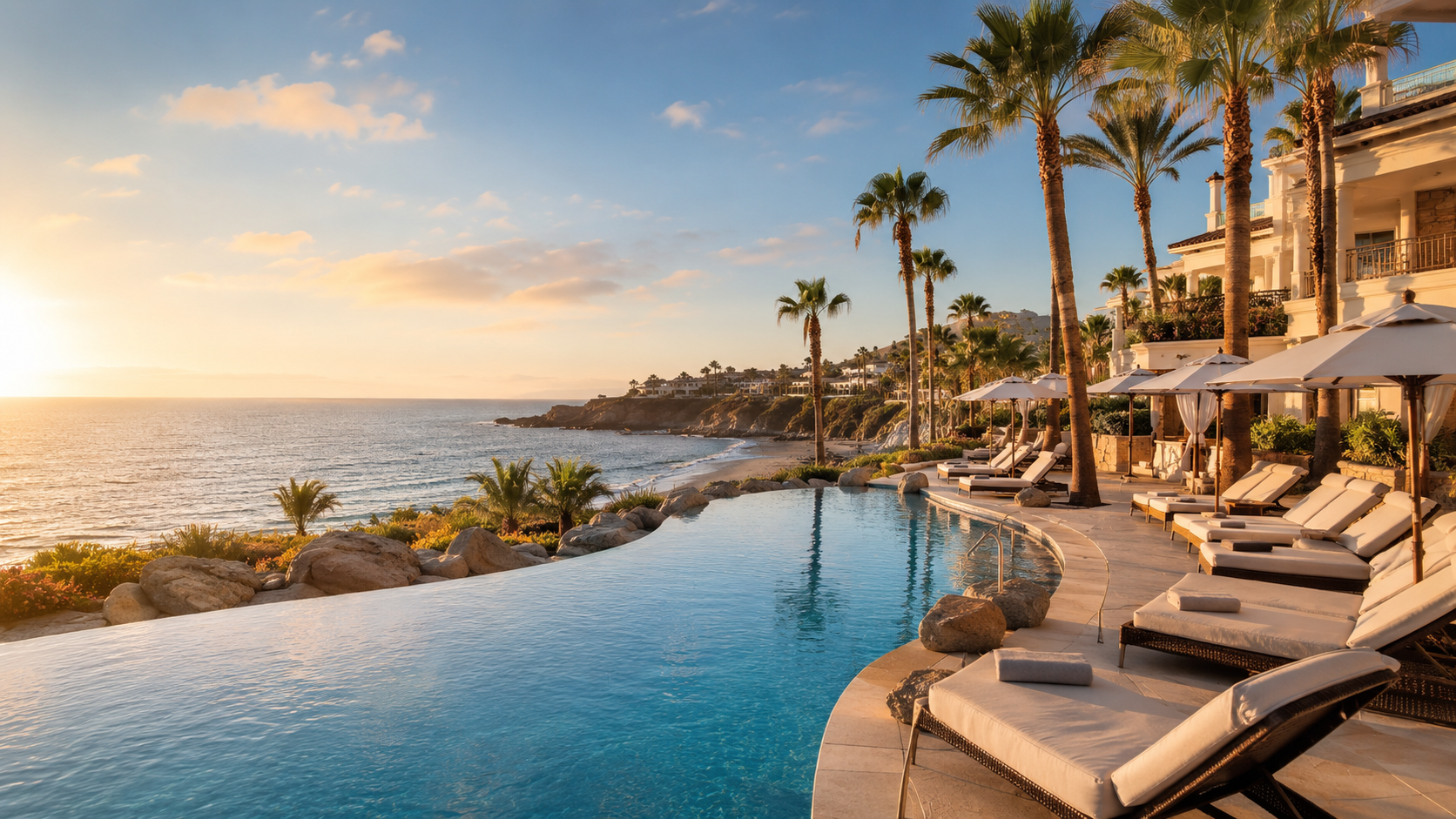 Adults-only luxury hotel terrace overlooking the Costa Adeje coastline in Tenerife