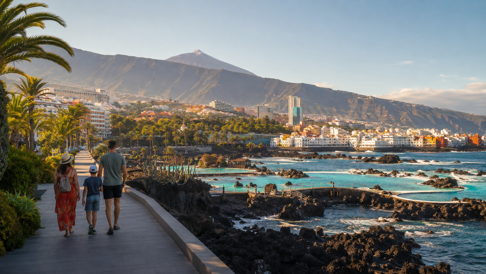 Puerto de la Cruz seafront and Lago Martianez area in northern Tenerife for a no-car holiday guide