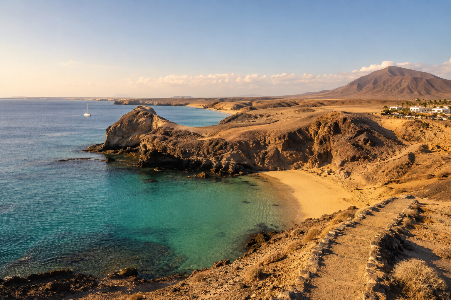 Papagayo beaches near Playa Blanca in Lanzarote with volcanic cliffs and turquoise coves