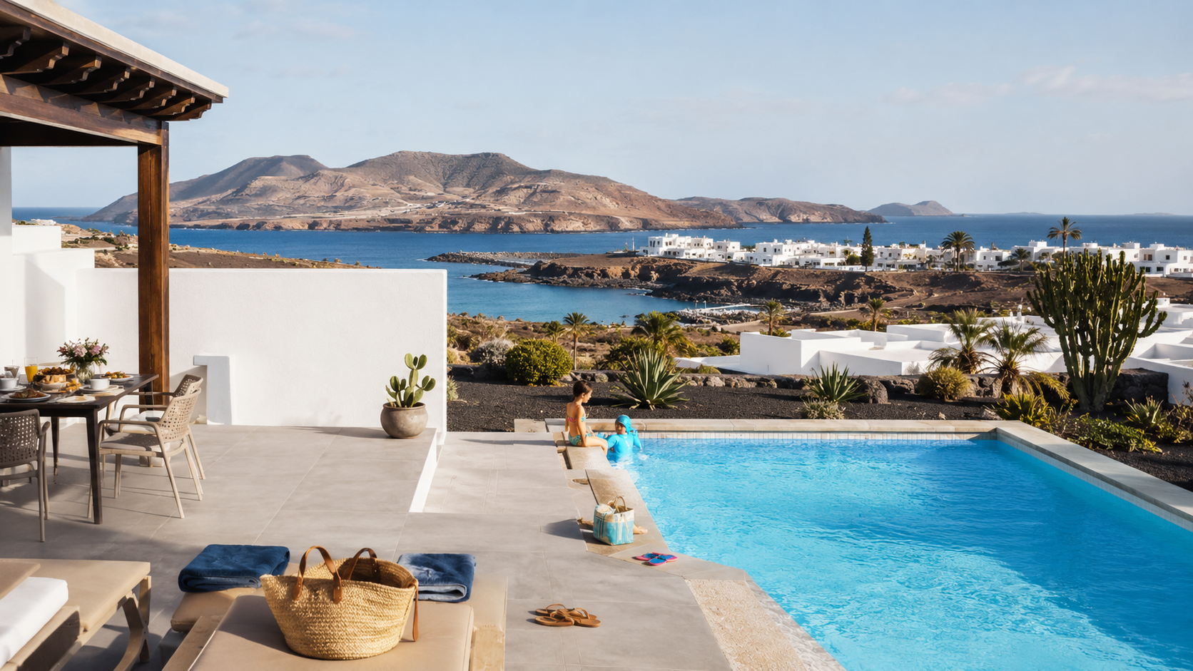 Las Coloradas villa terrace with private pool near Papagayo beaches in Playa Blanca Lanzarote