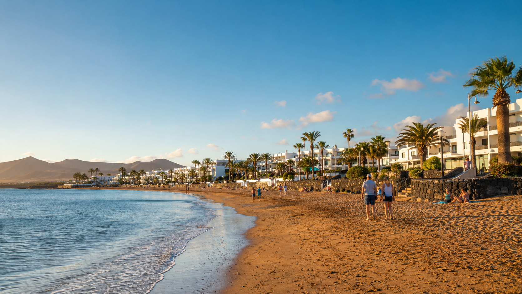 Playa de Matagorda beach and promenade in Puerto del Carmen, Lanzarote