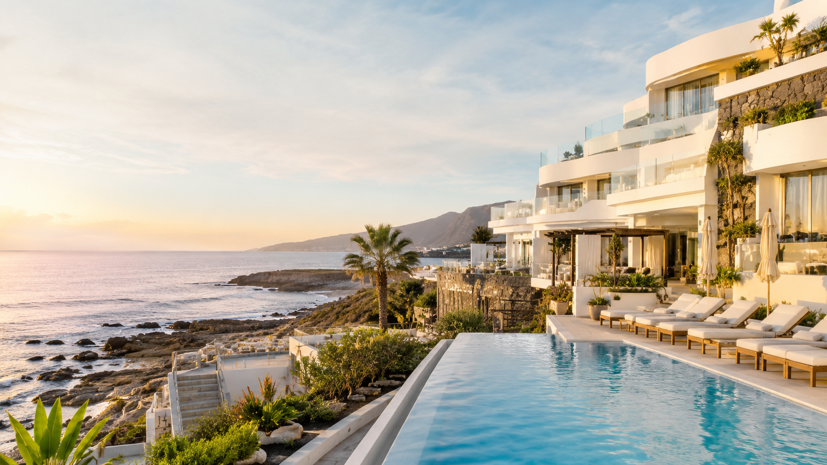 Luxury sea-view hotel terraces in La Caleta Costa Adeje Tenerife