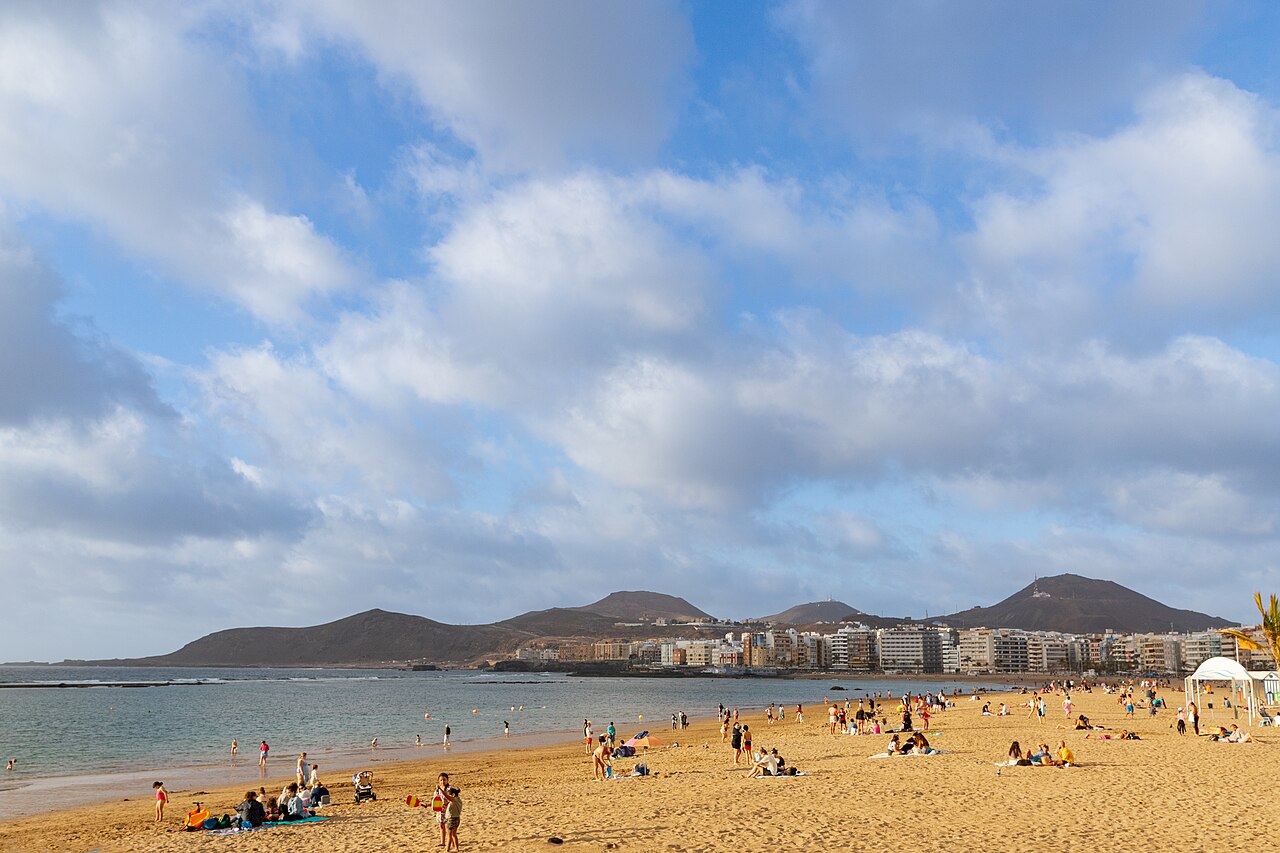 Aerial panorama of Las Canteras beach in Las Palmas de Gran Canaria