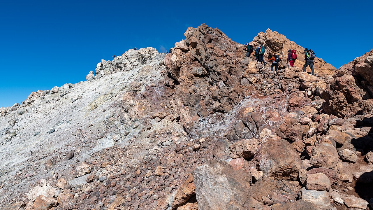 Final steep approach to the summit of Mount Teide on Tenerife's Telesforo Bravo high-mountain route