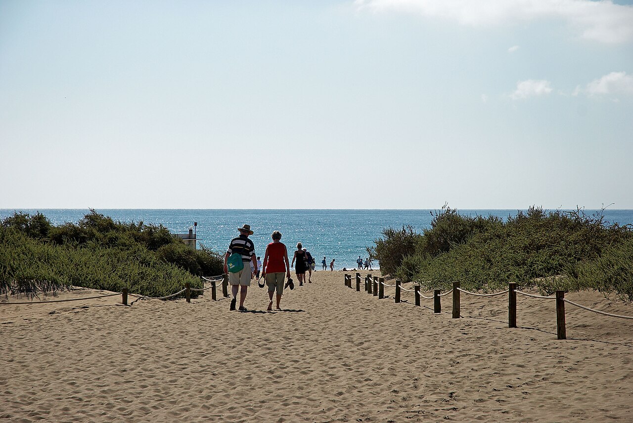 Beach and sandy shoreline at Playa del Ingles, Gran Canaria